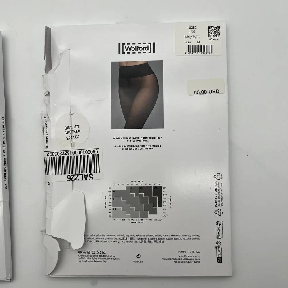 Wolford Tights Womens M‎ Black & Fairly Light Individual 10 Ultra Sheer Mat 2 Pk